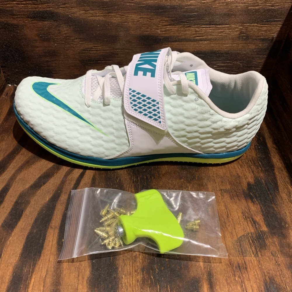Nike High Jump Elite Spikes White Bright Spruce FZ9636-100 Men's Size 9